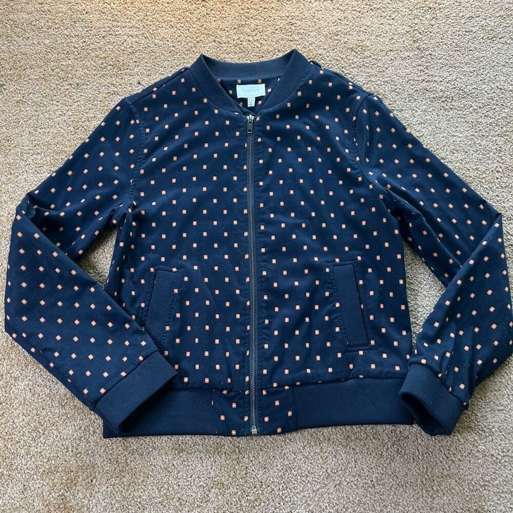 Harlyn‎ Womens Navy Blue Orange Cindie Full Zip Bomber Jacket Size Small